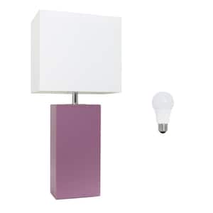21 in. Purple Modern Leather Wrapped Table Lamp, with LED Bulb Included