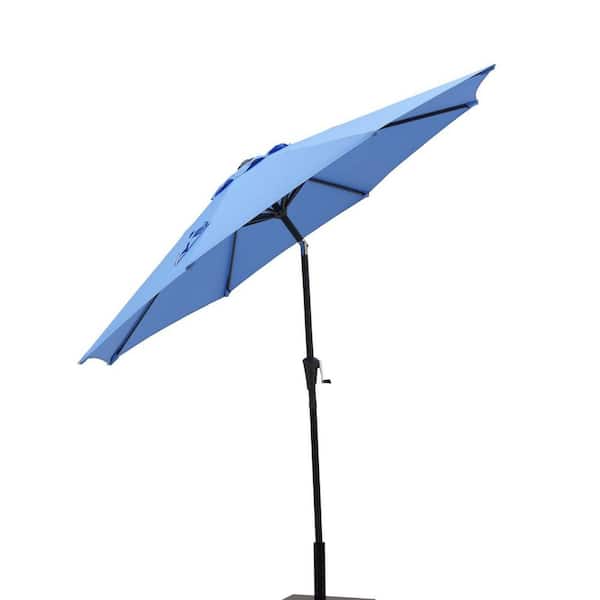 Zeus & Ruta 9 ft. Steel Push-Up Patio Umbrella in Blue