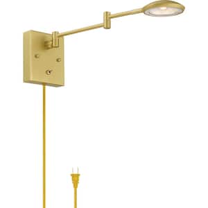 1- Light LED Matte Brass Plug-In Swing Arm Wall Lamp with 72 in. Cord