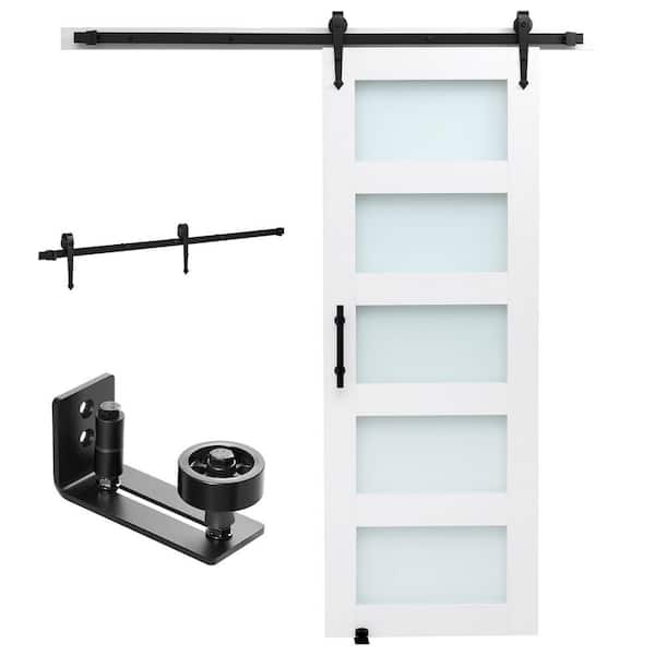 Barn Door and Hardware Kit, 30 in. x 84 in. x 1.38 in. Wood and Glass Sliding Barn Door, Access Door