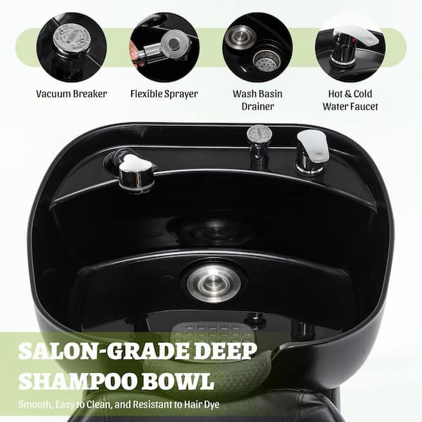 PU Leather Reclining Tilt Ergonomic Shampoo Bowl and Chair Set with Neck Rest and Side Storage for Salon in Black1