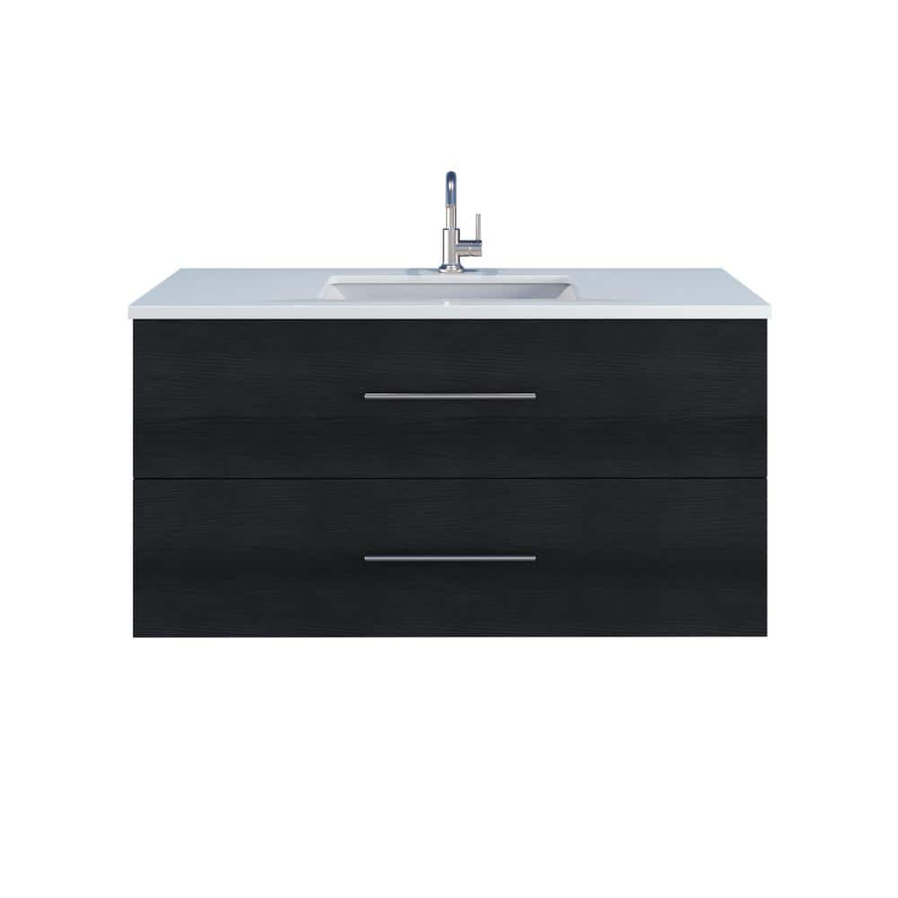 Napa 48 in. W x 22 in. D x 21-3/l8 H Single Sink Bathroom Vanity Wall Mounted in Black Ash with White Quartz Countertop -  VOLPA USA AMERICAN CRAFTED VANITIES, MTD-5248BA-1