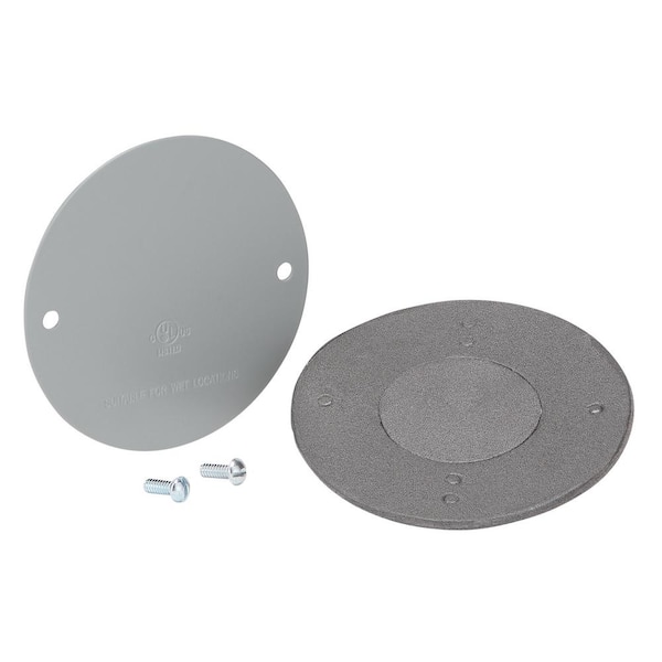 Commercial Electric 4 in. Round Blank Metallic Weatherproof Cover, Gray