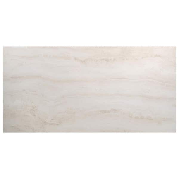 Auramar Travertino Bianco Warm White 8 in. x 0.33 in. Travertine Look Matte Porcelain Floor and Wall Tile Sample