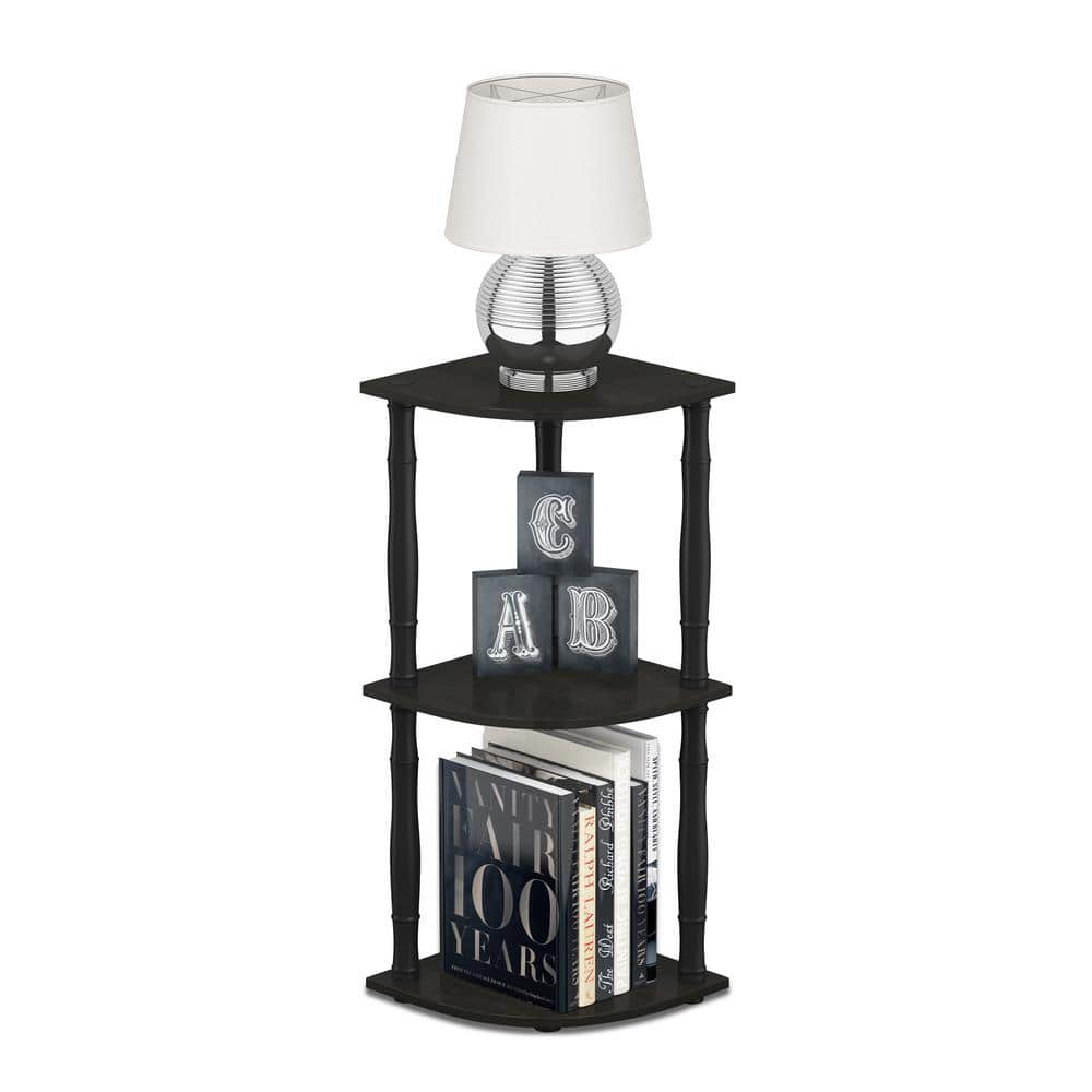 Espresso Laminated Wood 3-Tier Corner Shelving Unit