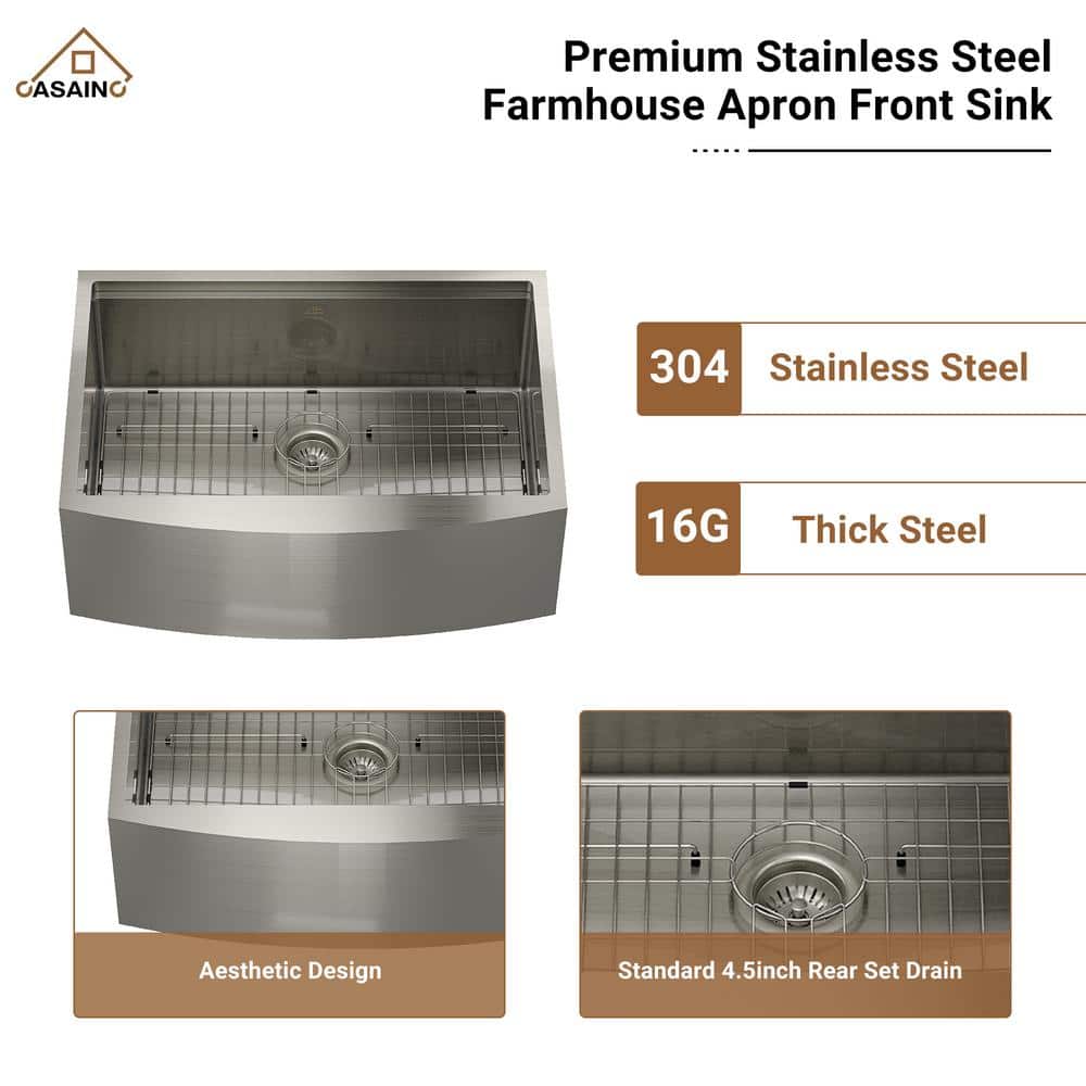 33" Brushed Nickel Stainless Steel Apron Kitchen Sink with Faucet