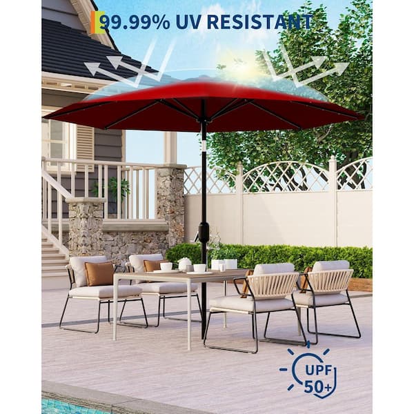 10 ft aluminum pole cantilever solar patio umbrella in scarlet Tangkula with Base Included, Offset Hanging Outdoor Umbrella with 96 Multi-Colored Flowing LED Lights, 9 Modes, Tilt Adjustment, 360 Rotation, Crank for Pool Yard Get ready to entertain from dusk until dawn with the 10 ft 10 FT Solar LED Patio