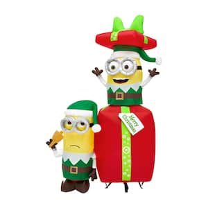 5 ft Pre-Lit LED Airblown Minion Elves with Present Christmas Inflatable