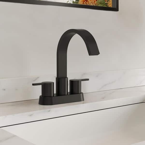 4 in. Centerset Double-Handle Bathroom Sink Faucet with Waterfall Spout Included in Matte Black