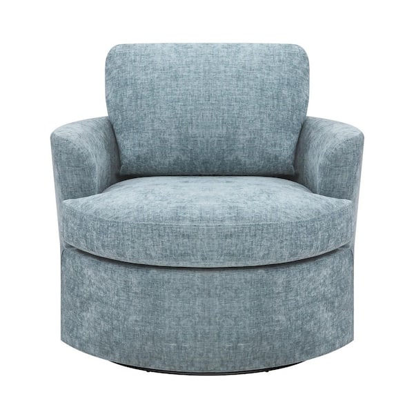 Light Blue Chenille Upholstered 360° Swivel Accent Chair Adjustable Back Height Armchair with Wood Frame (Set of 1)