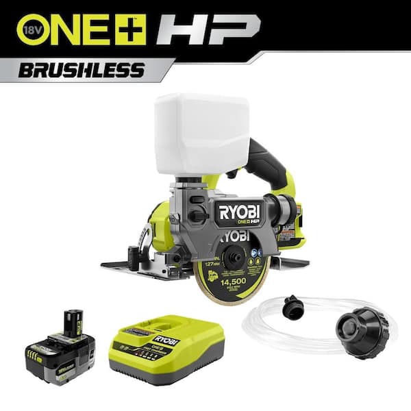 RYOBI ONE+ HP 18V Handheld Wet/Dry Masonry Tile Saw with 18V HIGH PERFORMANCE 4.0 Ah Battery and Charger