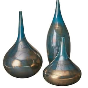 3-Pieces Decorative Glass Vases Blue and Bronze