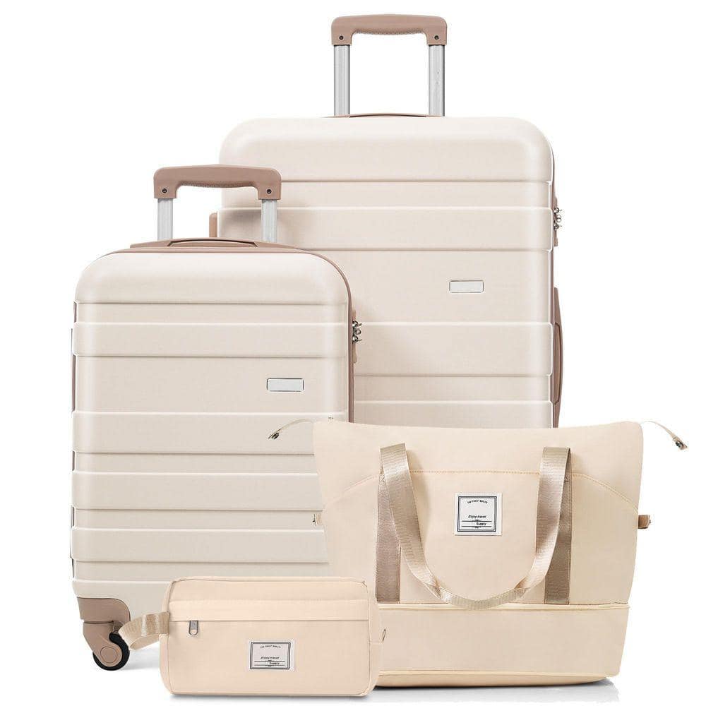 4-Piece Ivory and Gold ABS Plastic Hardside Spinner Luggage Set with TSA Lock, 20 in. Carry-On, 28 in. Checked Suitcase
