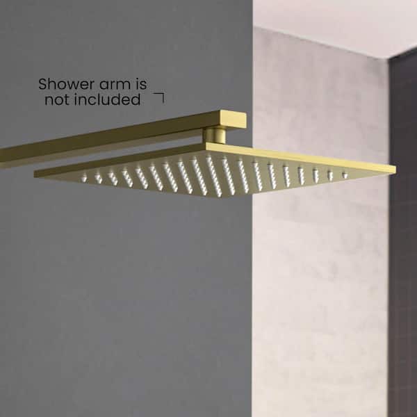 1-Spray Patterns with 1.75 GPM 10 in. Wall Mount Rain Fixed Shower Head with Corrosion Resistant in Brushed Gold