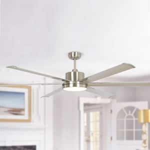 65 in. Integrated LED Indoor Brushed Nickel Ceiling Fan with Light and Remote Control