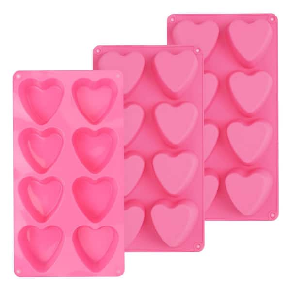 8-Cavity Heart Shape Silicone Baking Mold Food Grade Muffin Pan with Easy Release Pink