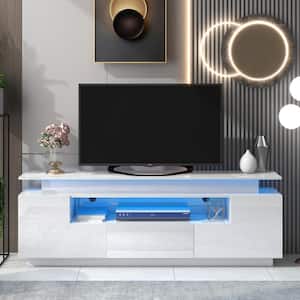 67 in. White Functional Entertainment Center TV Stand Cabinet with Color Changing LED Lights Fit For TV Up to 75 in.
