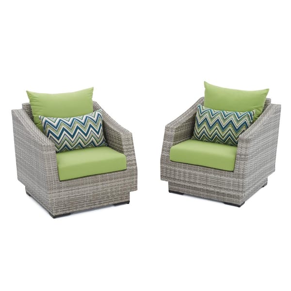 RST BRANDS Cannes Wicker Patio Club Chair with Sunbrella Ginkgo Green Cushions (2-Pack)
