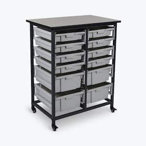 Mobile Double Row Steel Frame Storage Unit with 8 Small and 4 Large Plastic Bins
