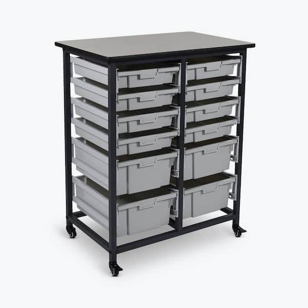 Luxor Mobile Double Row Steel Frame Storage Unit with 8 Small and 4 Large Plastic Bins