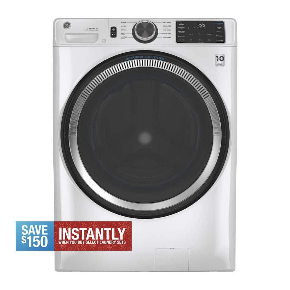 GE 4.8 cu. ft. Smart White Front Load Washer with OdorBlock UltraFresh Vent System and Sanitize with Oxi