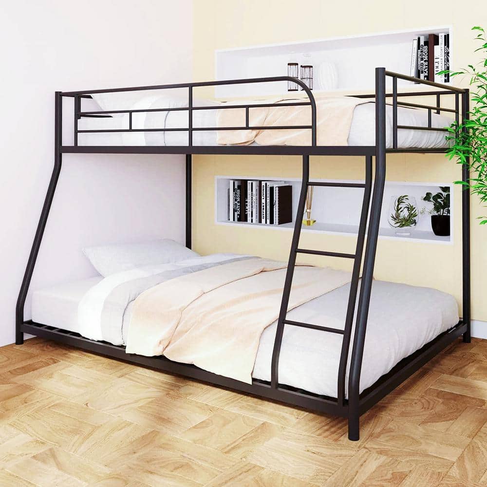 Magic Home 78.11 In. Bunk Bed Twin Over Full Sturdy Steel Metal Bed Frame  Flat Ladder And Guardrail For Children,Teens,Adult, Black Cs-Wf194472Aae -  The Home Depot