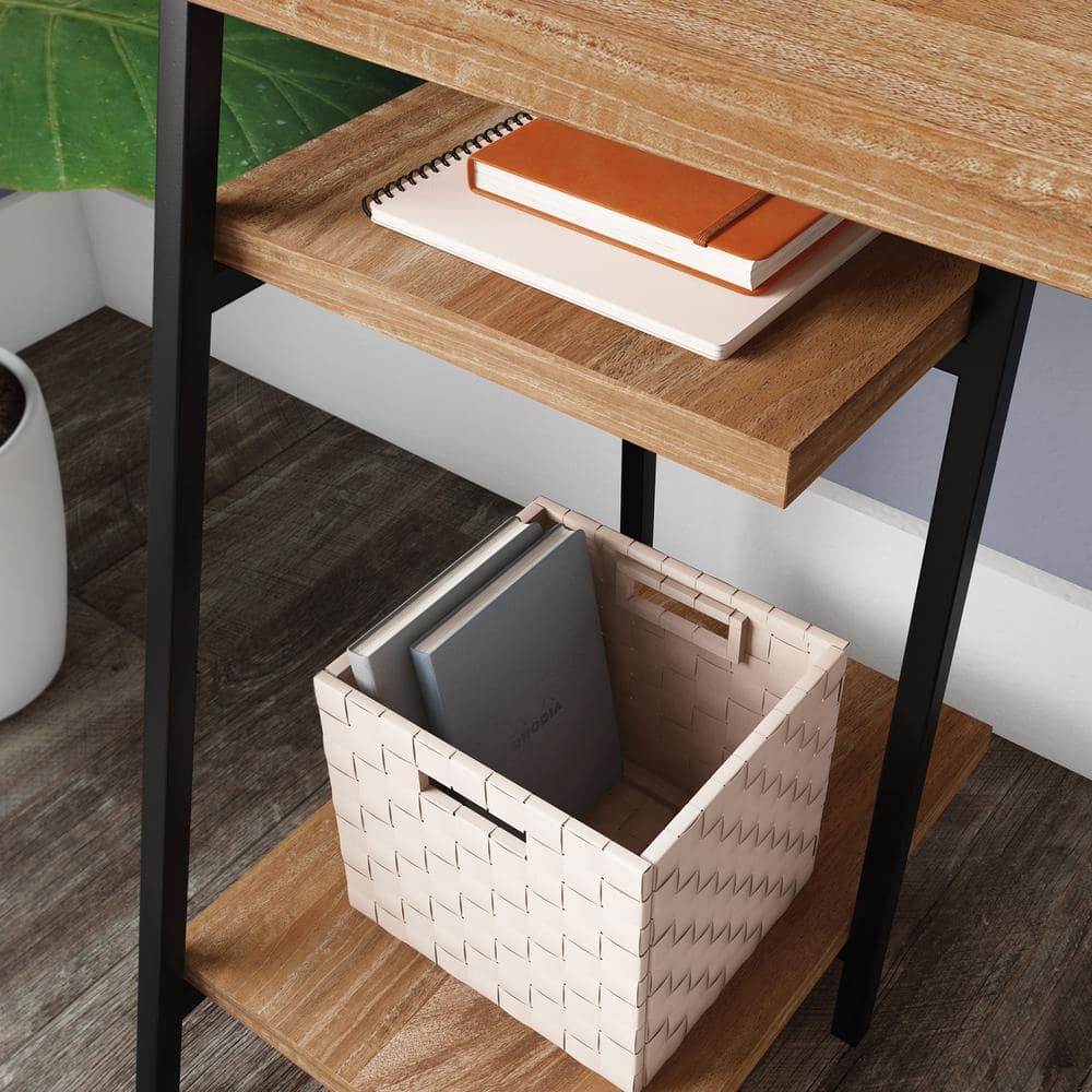 Sindoori Mango Wood Desk with Black Metal Hutch