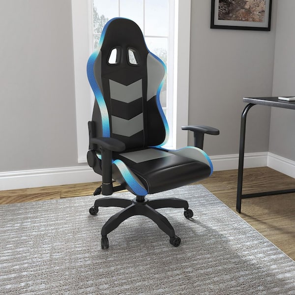 Lynxtyn Faux Leather Seat Reclining Ergonomic Gaming Chair in Black/Gray with Adjustable Arms