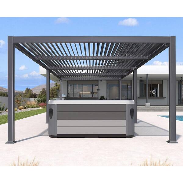 PURPLE LEAF 11 ft. x 28 ft. Gray Louvered Pergola Large Patio Aluminum Pergola with Adjustable Roof for Deck Backyard Hardtop Gazebo