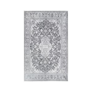 Fiorella Charcoal 5 ft. 7 in. x 8 ft. 9 in. Floral Medallion Indoor Modern Farmhouse Polyester Area Rug