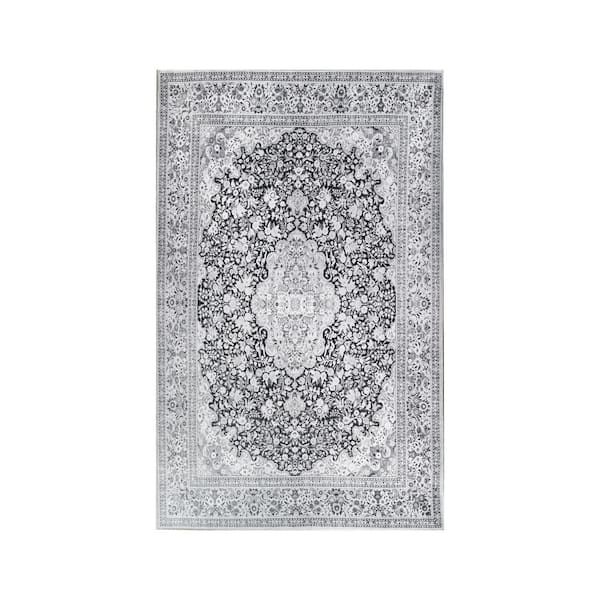 SUPERIOR Fiorella Charcoal 5 ft. 7 in. x 8 ft. 9 in. Floral Medallion Indoor Modern Farmhouse Polyester Area Rug