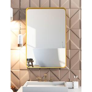 18 in. W x 28 in. H Large Rectangular Aluminium Framed Wall Mounted Bathroom Vanity Mirror in Gold