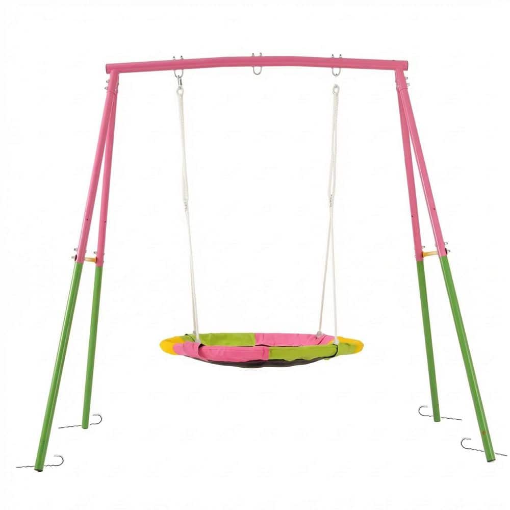 Siavonce Flying Saucer Swing Set with Heavy Duty A-Frame Metal