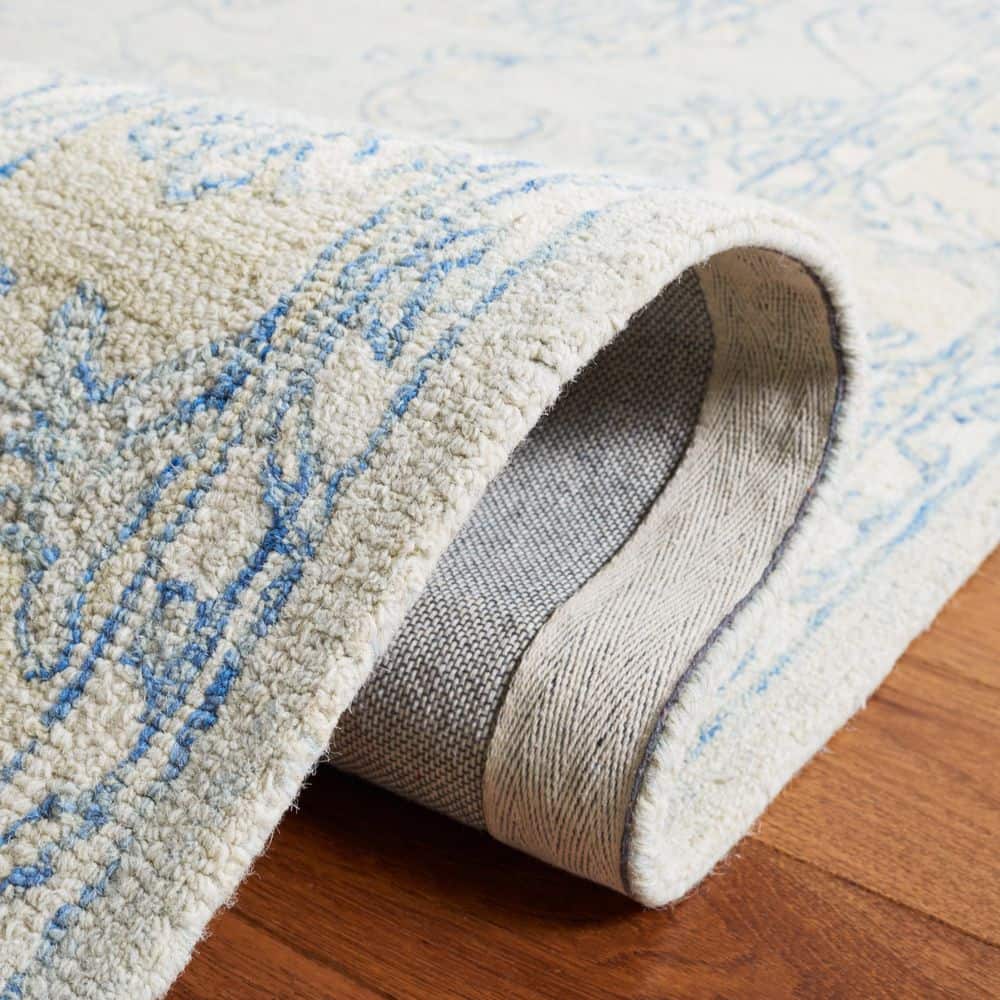 Micro-Loop Blue/Beige 9 ft. x 12 ft. Border Medallion Area Rug - thumbnail 7