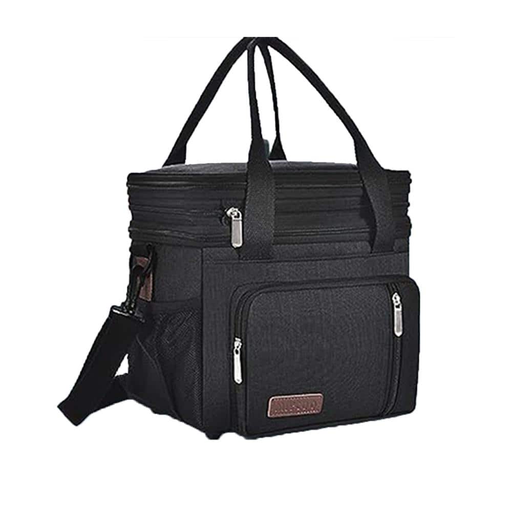 Black Double-Layer Insulated Lunch Bag with 15 L Large