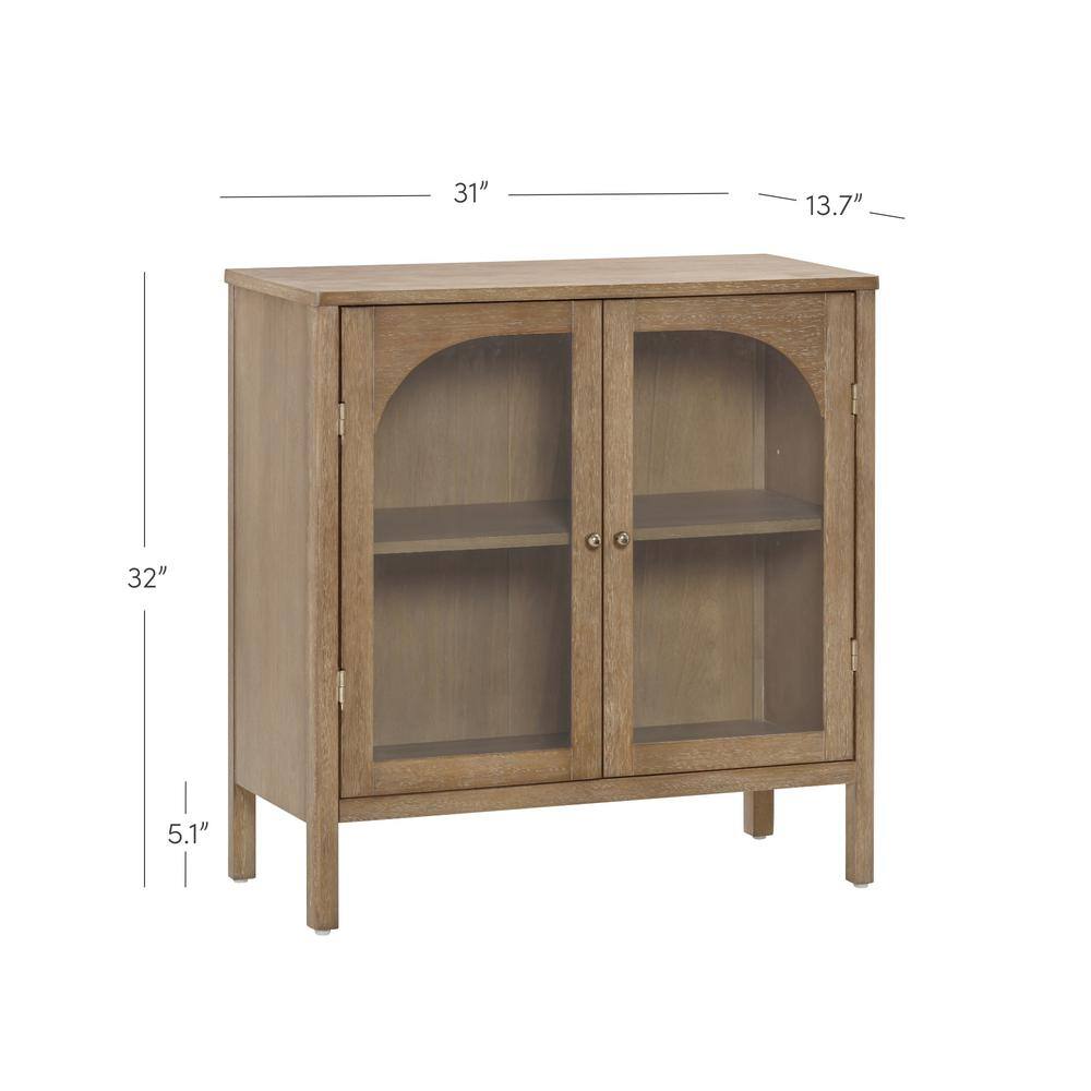 Mason Light Brown Wood Console Cabinet with Glass Doors