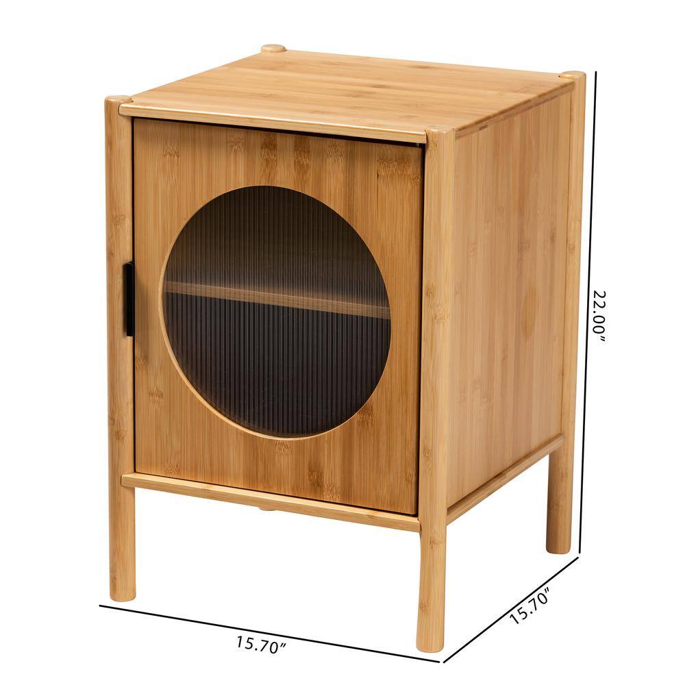 Naresh Natural Bamboo Wood Round End Table with Storage