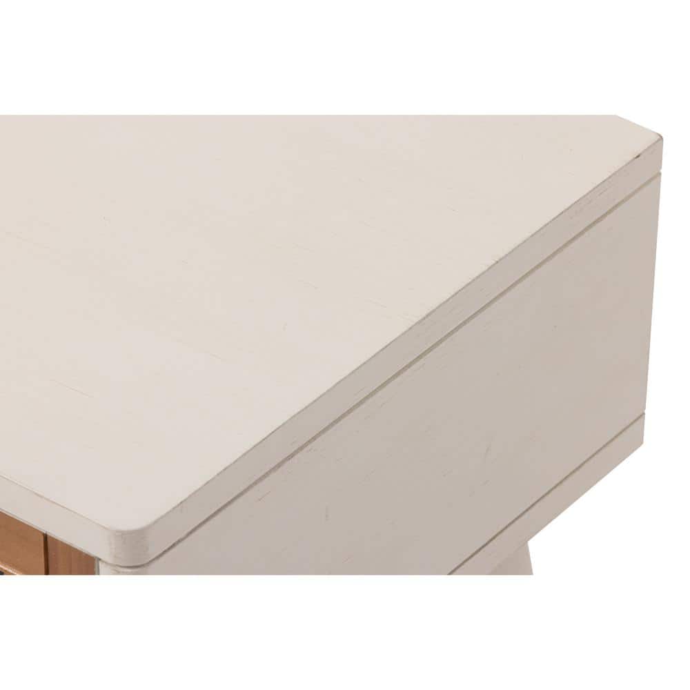 Coastal Chic Distressed White Woven Cane Nightstand with Brass Knobs