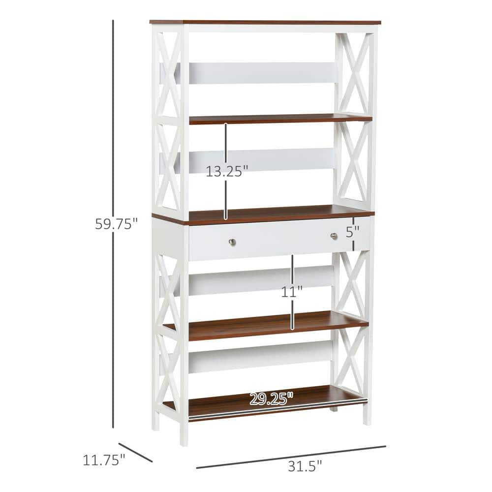 White and Dark Wood 4-Tier Etagere with Drawer