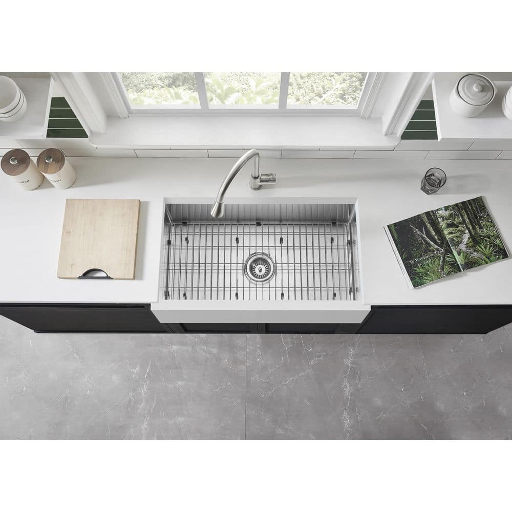 30'' White and Stainless Steel Farmhouse Single Bowl Kitchen Sink
