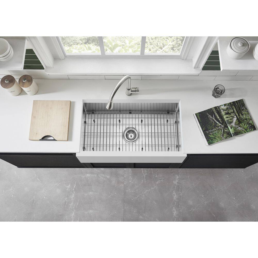 36" White Solid Surface Stainless Steel Farmhouse Kitchen Sink