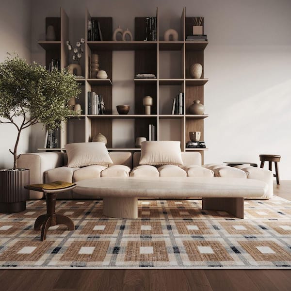 Sorelle Modern Plaid Light Brown 9 ft. x 12 ft. Indoor Area Rug