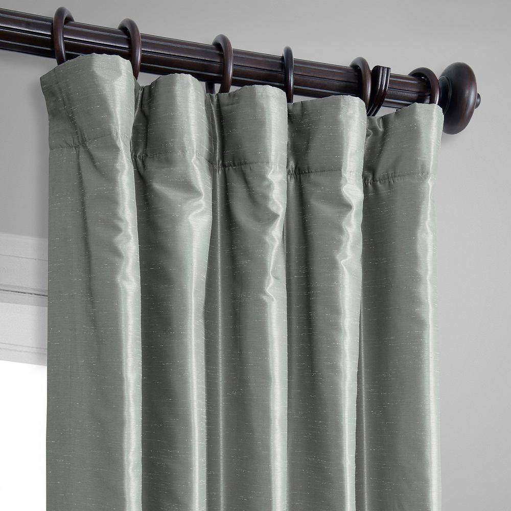 Silver Faux Silk Blackout Puddle Length Curtain Panel