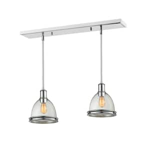 Mason 2-Light Chrome Shaded Chandelier Light with Clear Seedy Glass Shade with No Bulbs Included