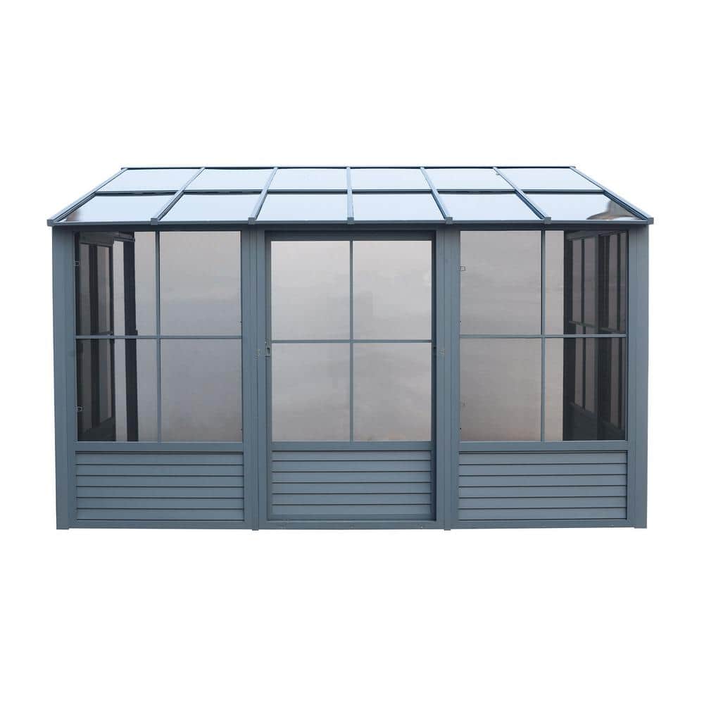 Gray Aluminum and Steel Outdoor Solarium with Sliding Doors