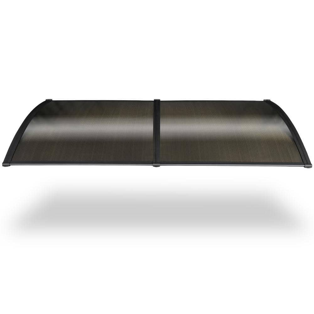 79 in. Polycarbonate Front Door Window Awning in Brown Canopy/Black Bracket