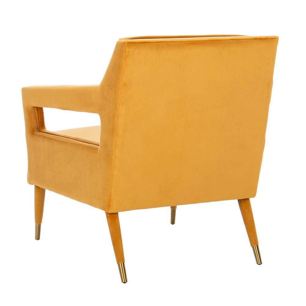 Marigold Velvet Transitional Accent Chair with Gold Leg Caps