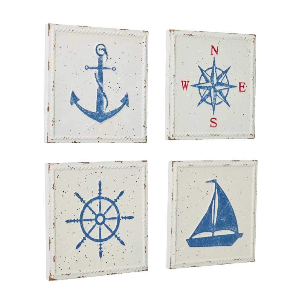 Cream Speckled Nautical Iron Wall Sculpture Set of Four