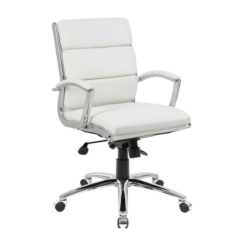 BOSS Office Products White Caresoft Vinyl Mid Back Executive Chair