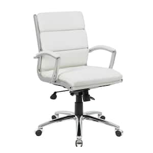White Caresoft Vinyl Mid-Back Executive Chair, Chrome Finish with Padded Arms